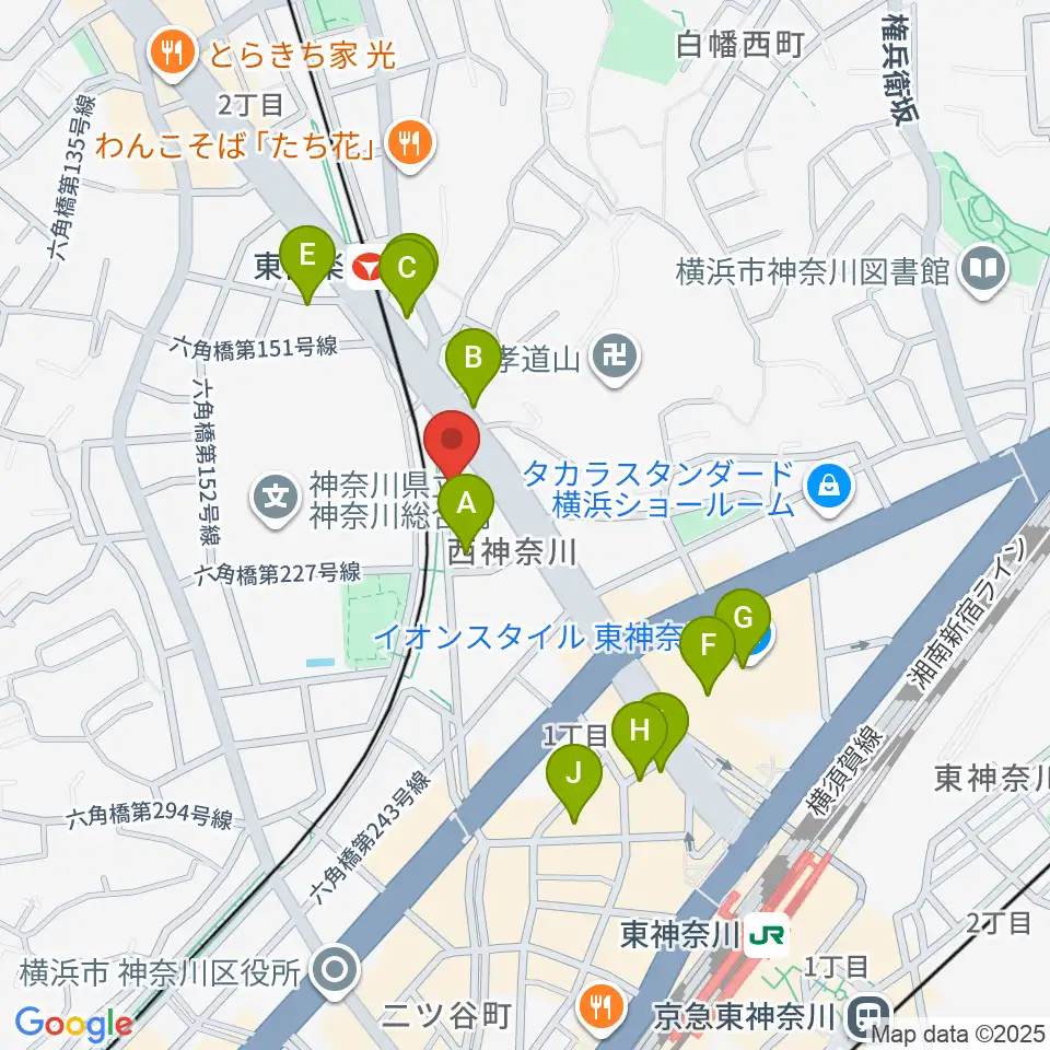セントラル楽器周辺のカフェ一覧地図