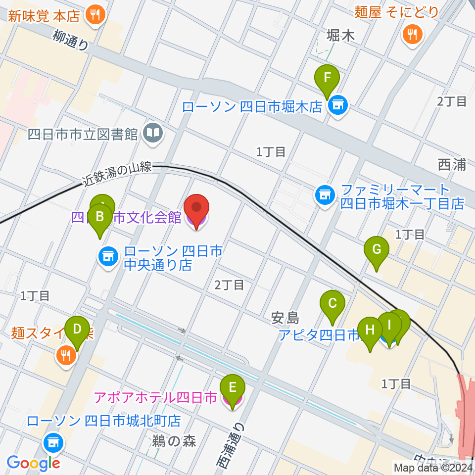 四日市市文化会館周辺のカフェ一覧地図