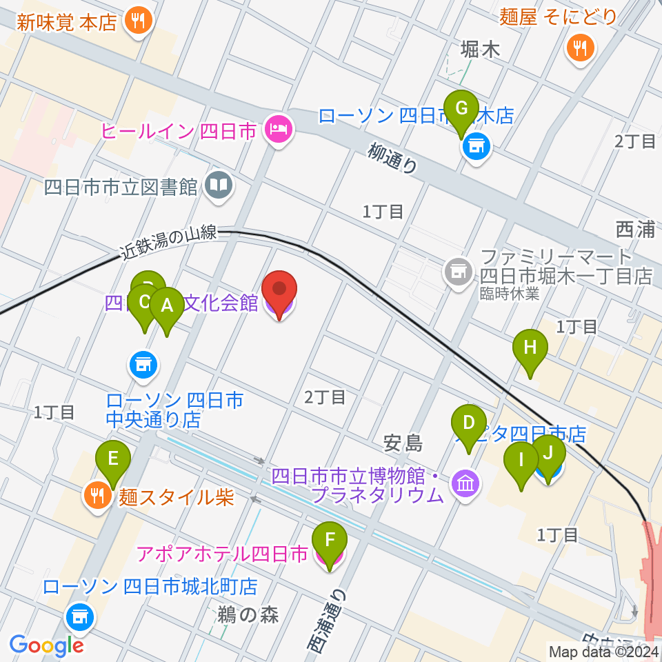 四日市市文化会館周辺のカフェ一覧地図