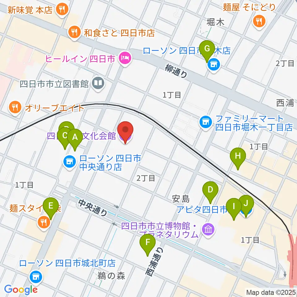 四日市市文化会館周辺のカフェ一覧地図