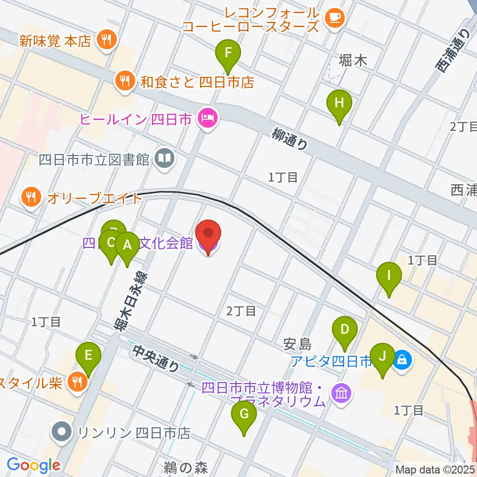 四日市市文化会館周辺のカフェ一覧地図