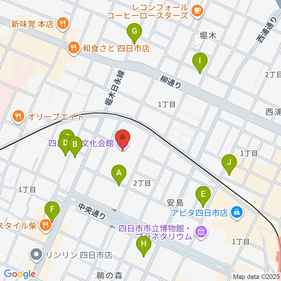 四日市市文化会館周辺のカフェ一覧地図