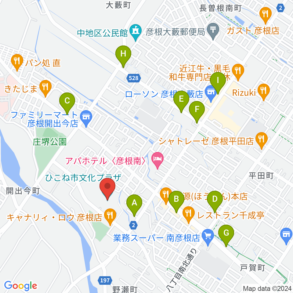 ひこね市文化プラザ周辺のカフェ一覧地図