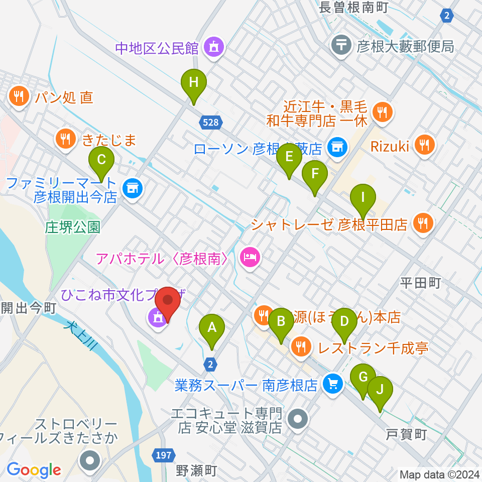 ひこね市文化プラザ周辺のカフェ一覧地図