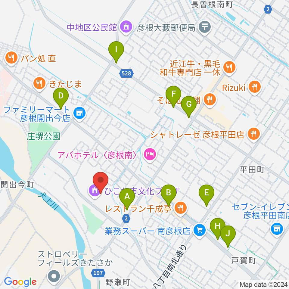 ひこね市文化プラザ周辺のカフェ一覧地図