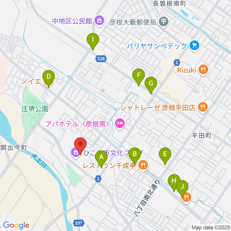 ひこね市文化プラザ周辺のカフェ一覧地図