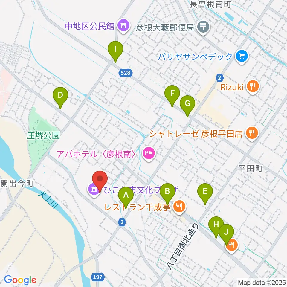 ひこね市文化プラザ周辺のカフェ一覧地図