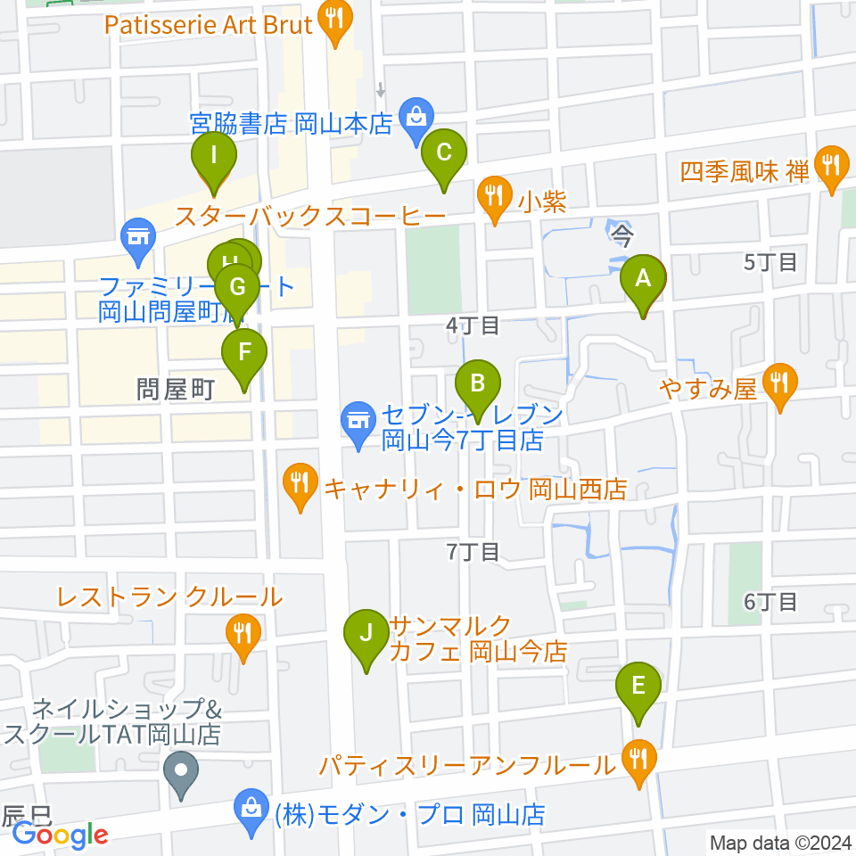 岡山Cafe SOHO周辺のカフェ一覧地図