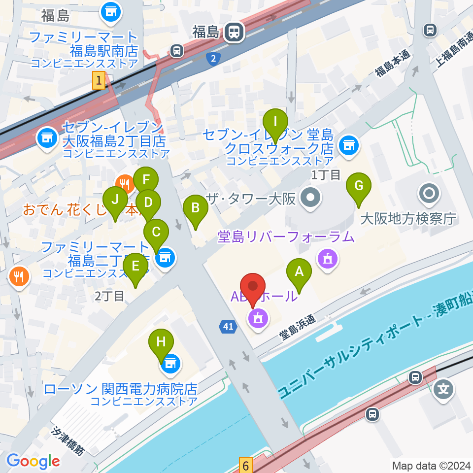 ABCホール周辺のカフェ一覧地図