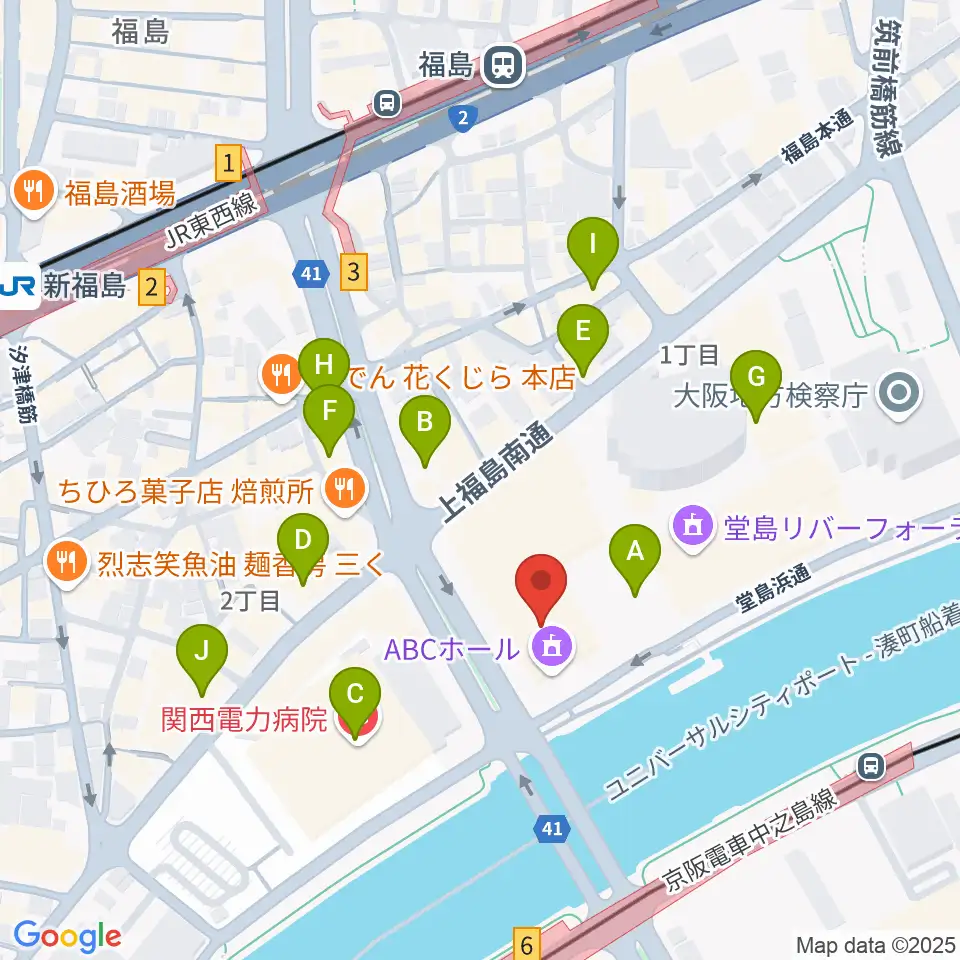 ABCホール周辺のカフェ一覧地図