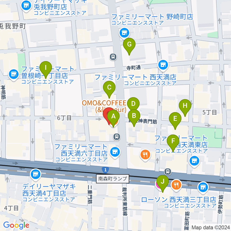 大阪Rumio周辺のカフェ一覧地図