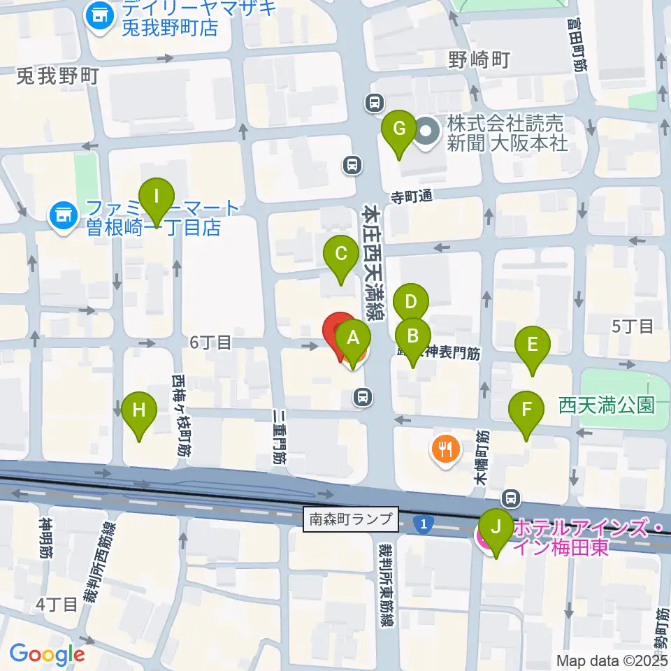 大阪Rumio周辺のカフェ一覧地図