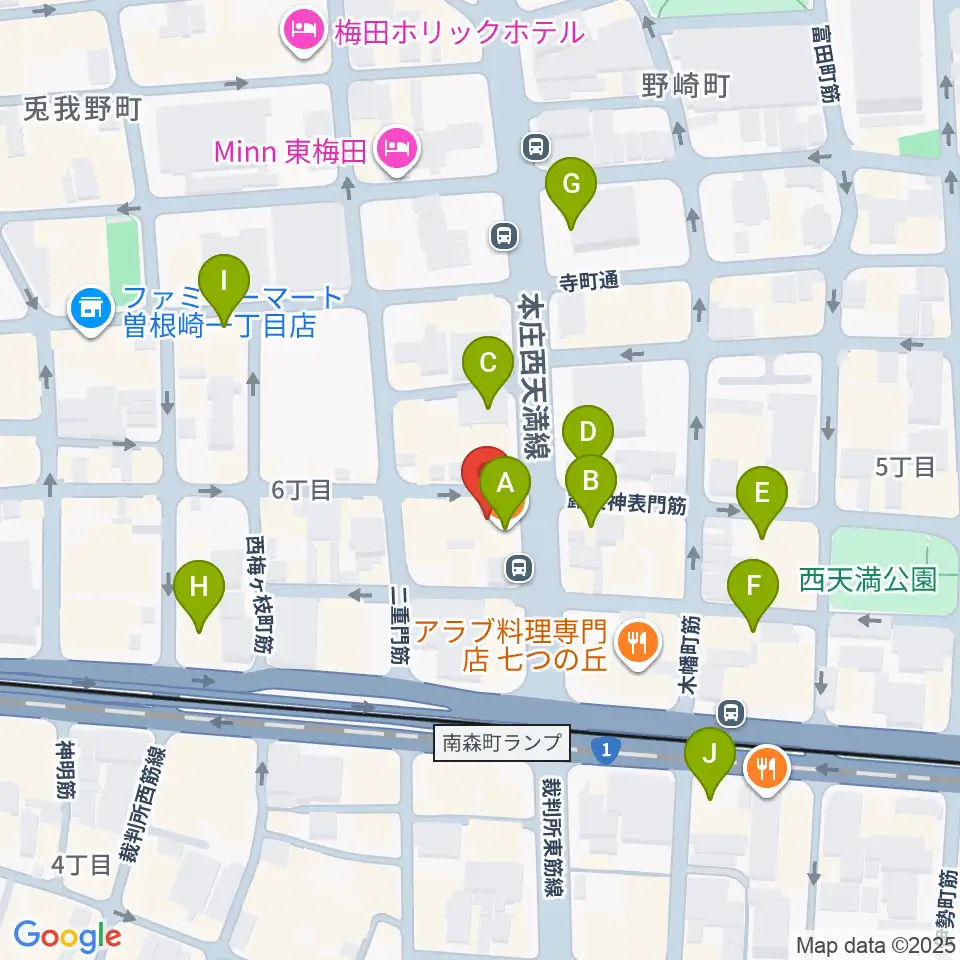 大阪Rumio周辺のカフェ一覧地図