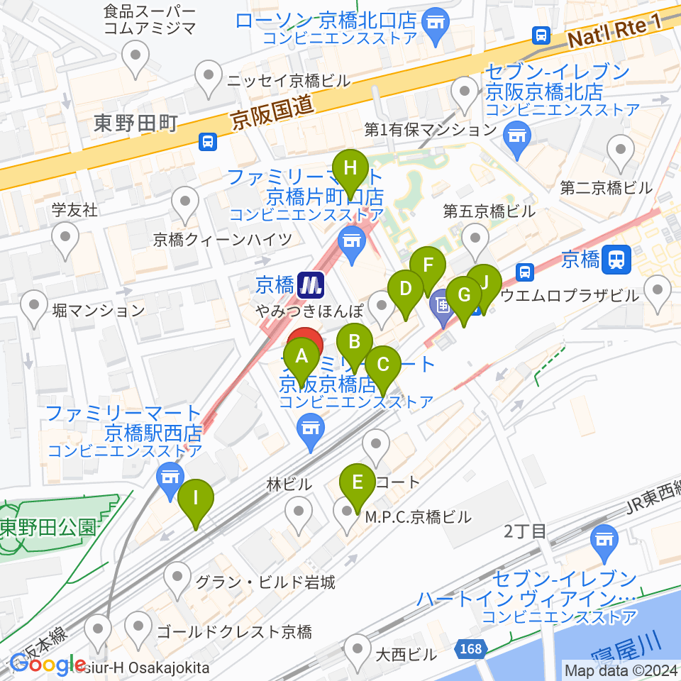 羅い舞座 京橋劇場周辺のカフェ一覧地図