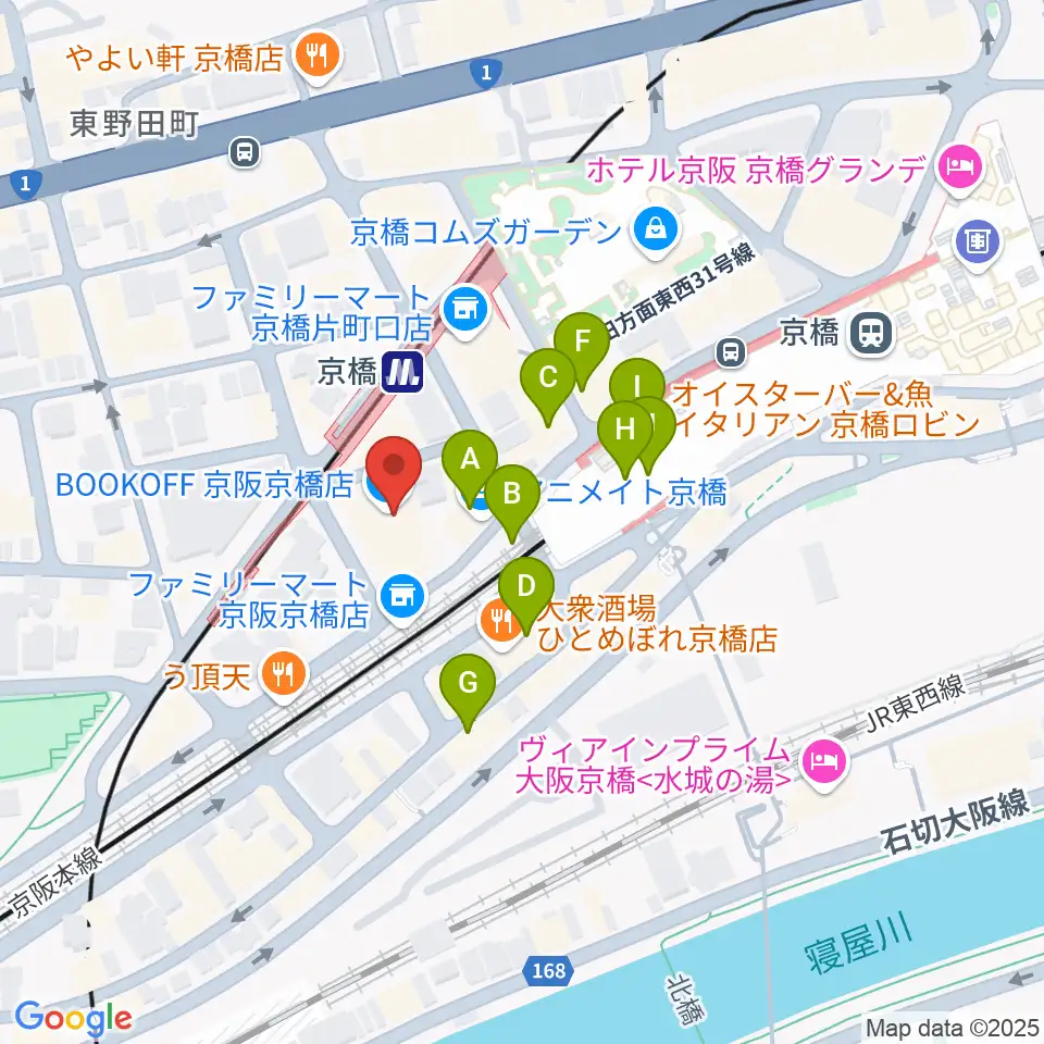 羅い舞座 京橋劇場周辺のカフェ一覧地図