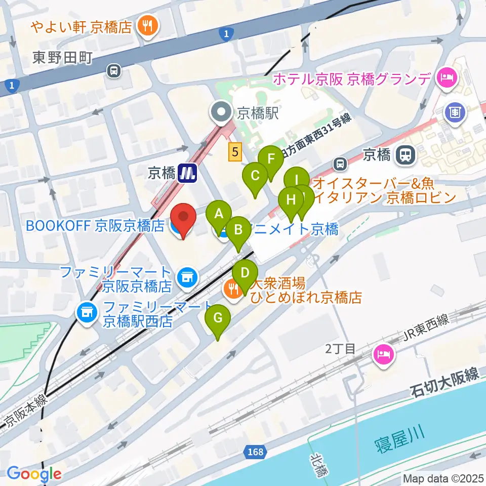 羅い舞座 京橋劇場周辺のカフェ一覧地図