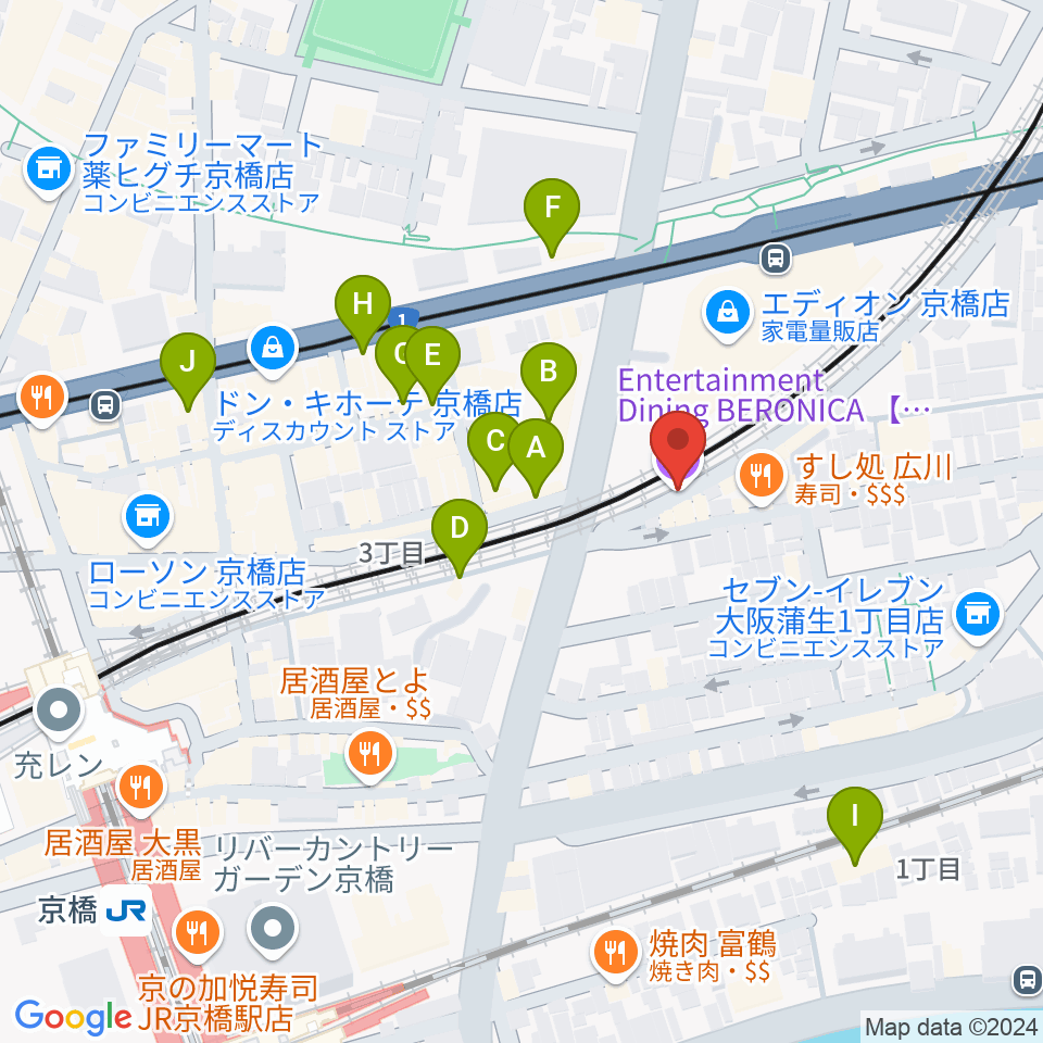 京橋ベロニカ周辺のカフェ一覧地図