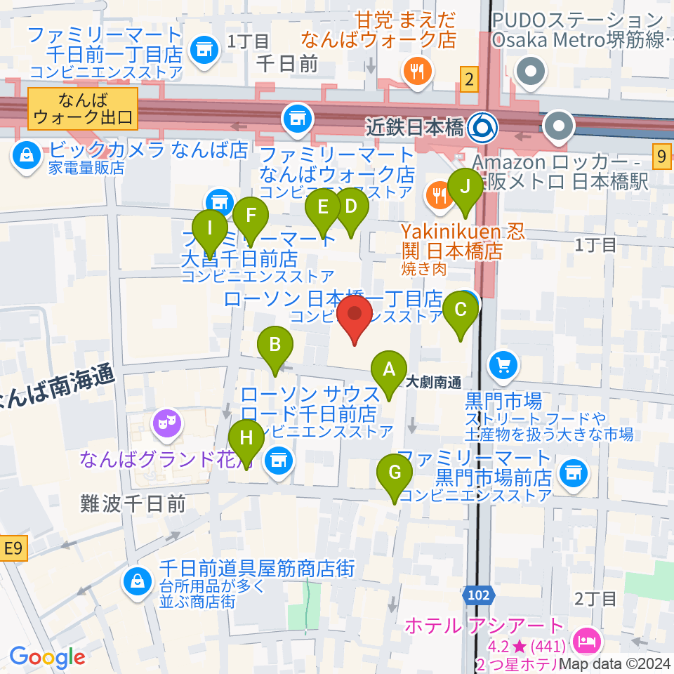 味園ユニバース周辺のカフェ一覧地図