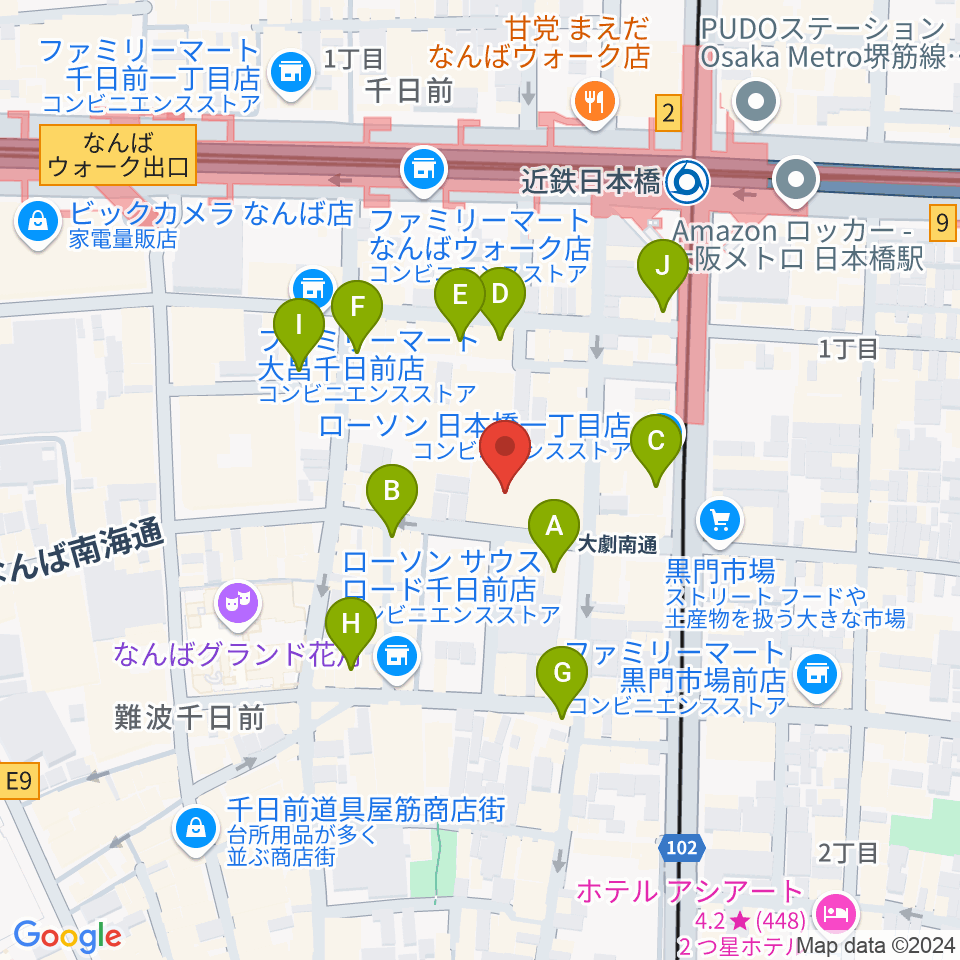 味園ユニバース周辺のカフェ一覧地図