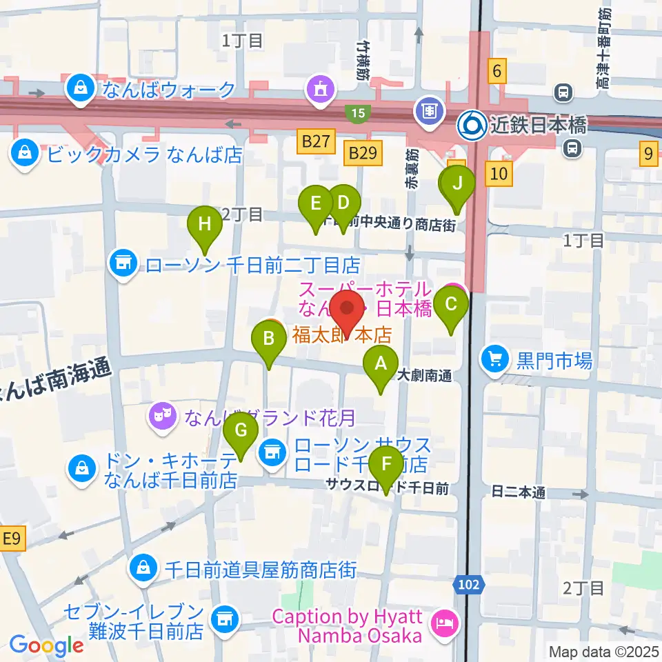 味園ユニバース周辺のカフェ一覧地図