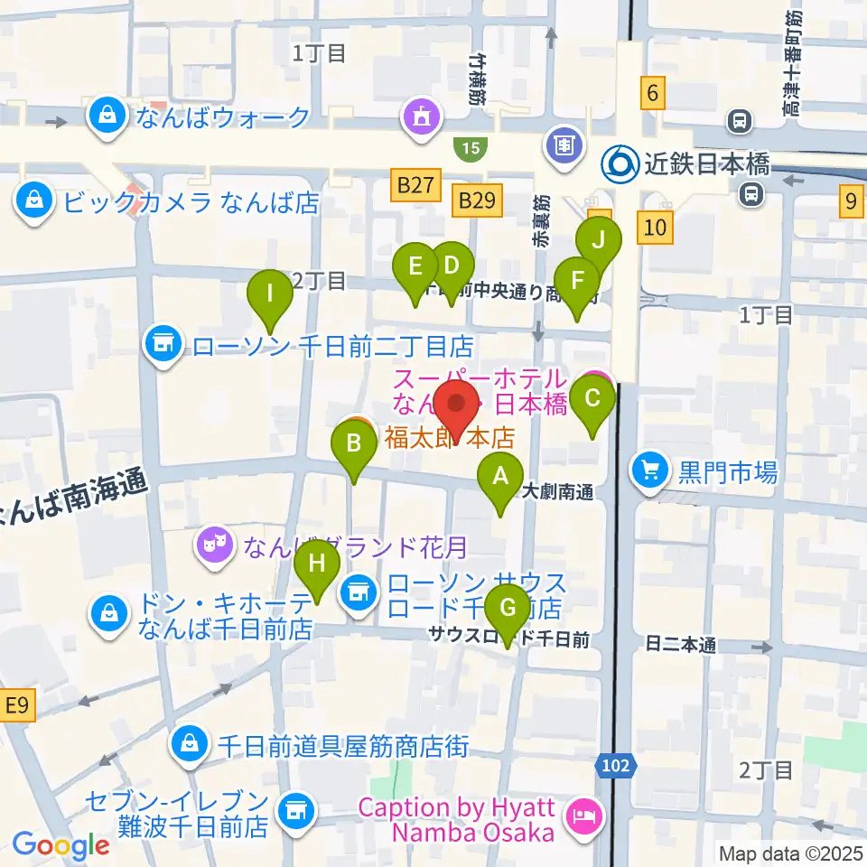 味園ユニバース周辺のカフェ一覧地図