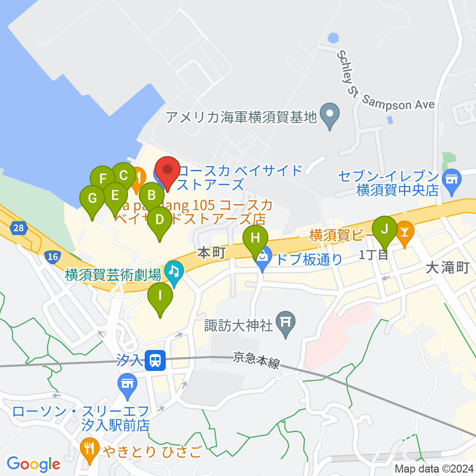島村楽器 Coaska Bayside Stores横須賀店周辺のカフェ一覧地図