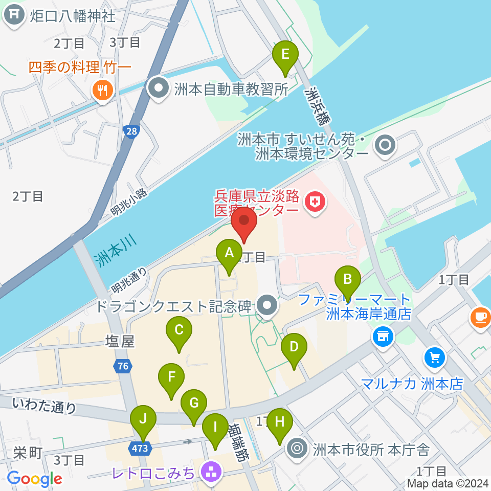 洲本市文化体育館 周辺のカフェ一覧マップ