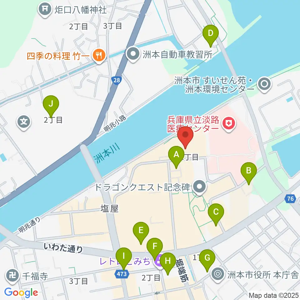 洲本市文化体育館周辺のカフェ一覧地図