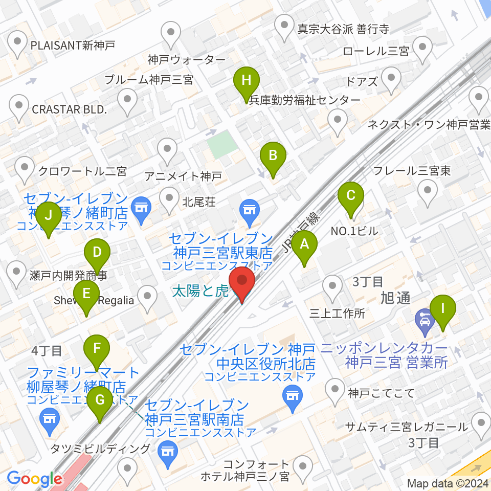 神戸 太陽と虎周辺のカフェ一覧地図