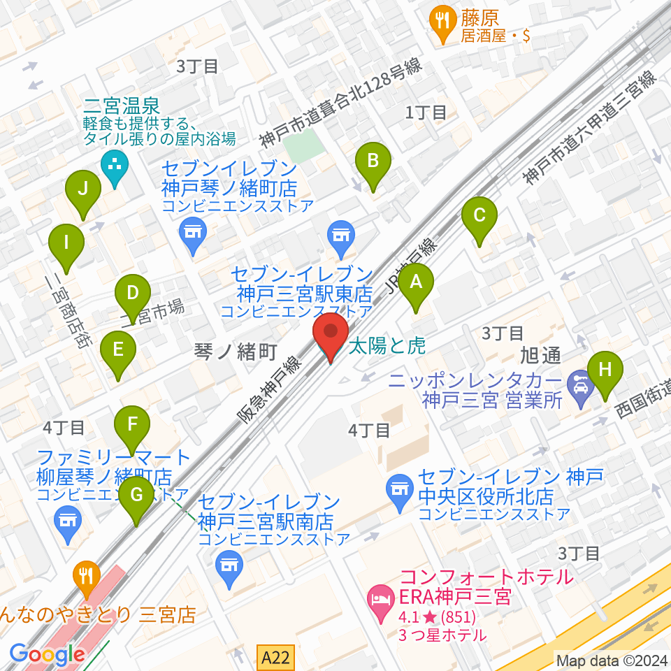 太陽と虎周辺のカフェ一覧地図