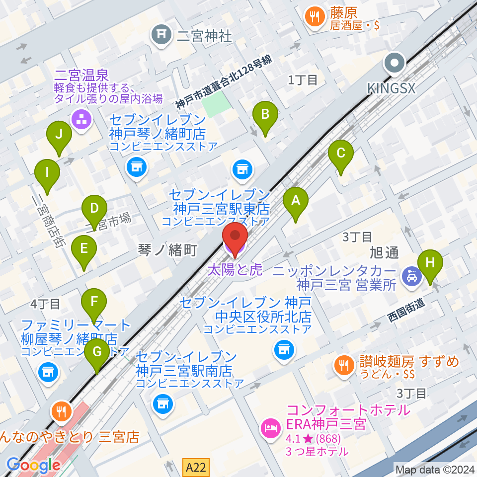 太陽と虎周辺のカフェ一覧地図