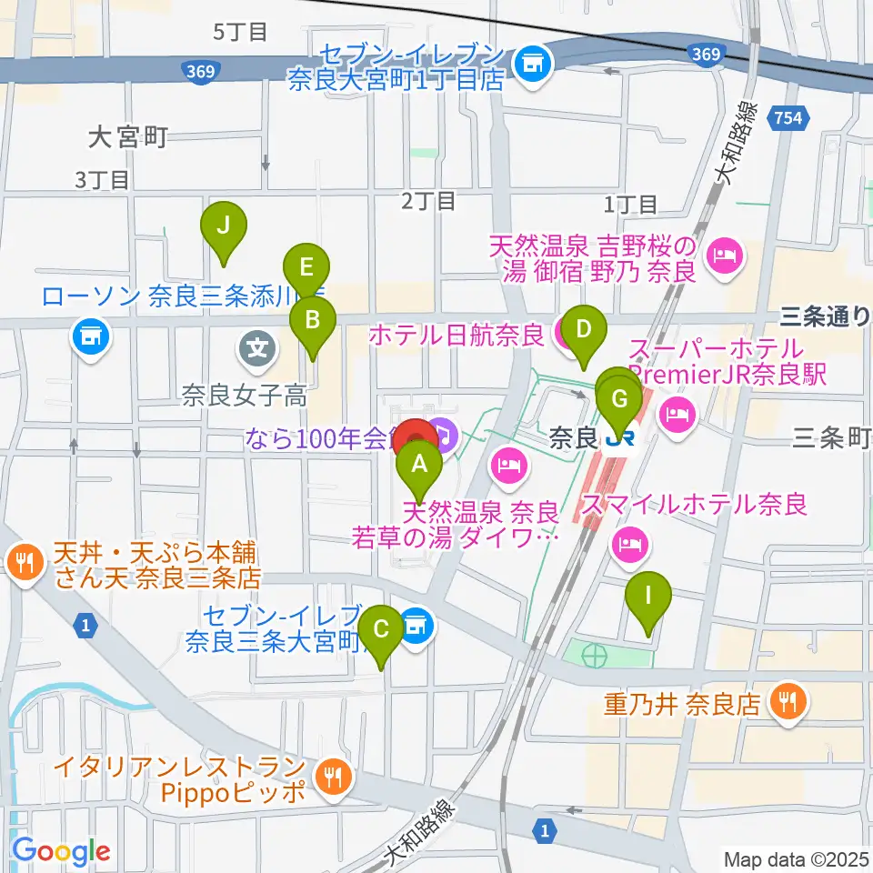 なら100年会館周辺のカフェ一覧地図