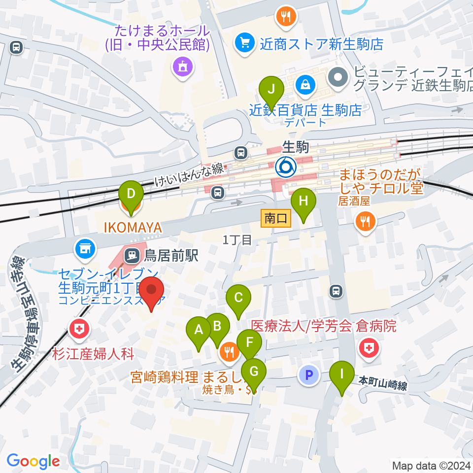 生駒RHEBGATE周辺のカフェ一覧地図