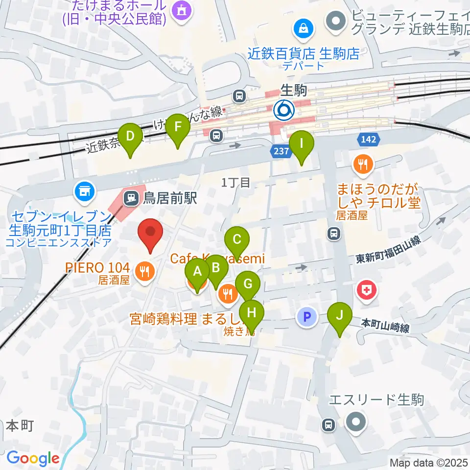 生駒RHEBGATE周辺のカフェ一覧地図