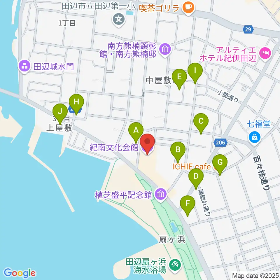 紀南文化会館周辺のカフェ一覧地図