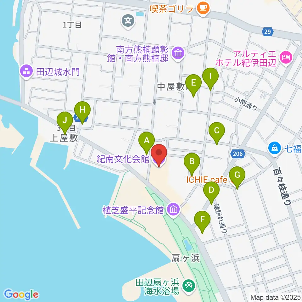 紀南文化会館周辺のカフェ一覧地図