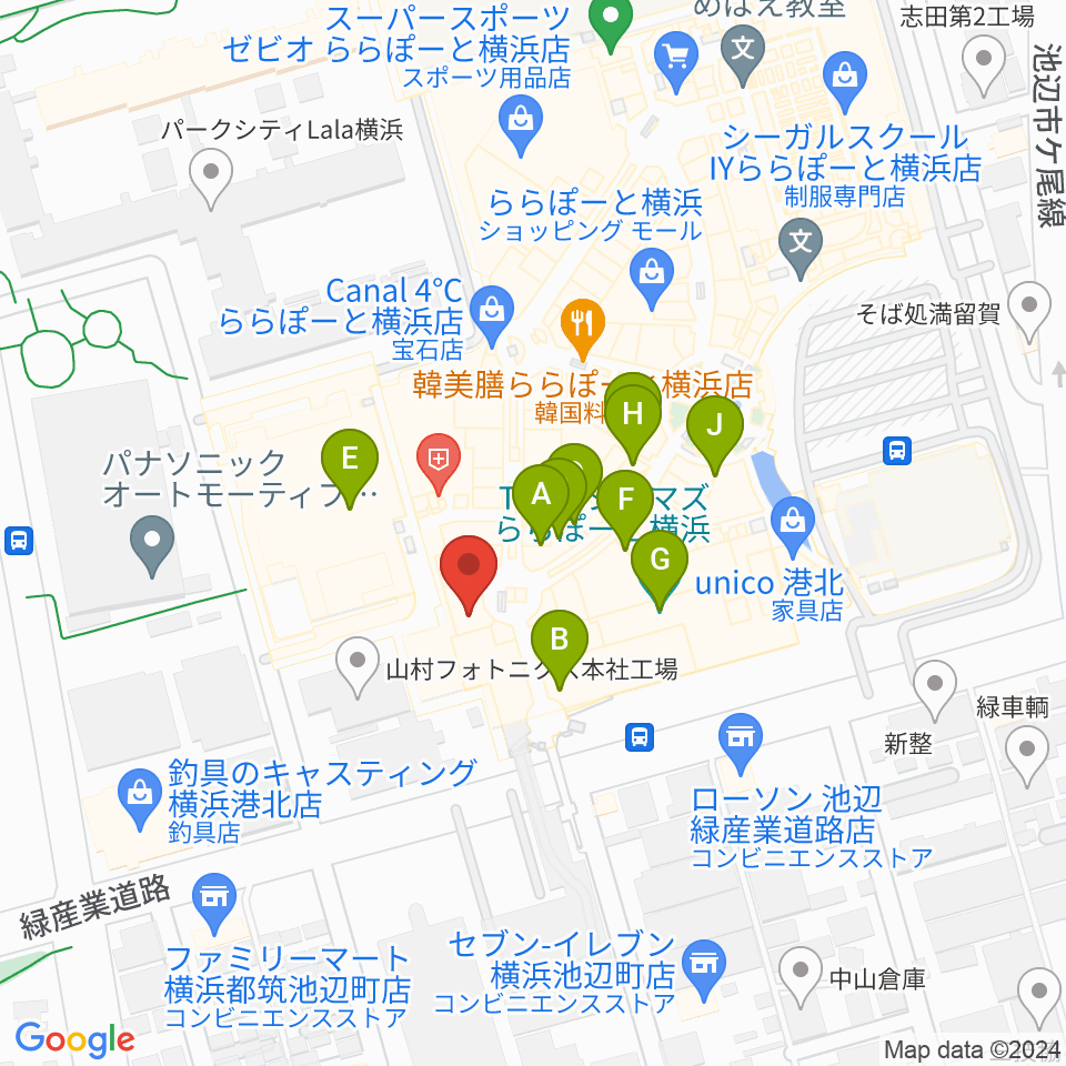 島村楽器 ららぽーと横浜店  周辺のカフェ一覧地図