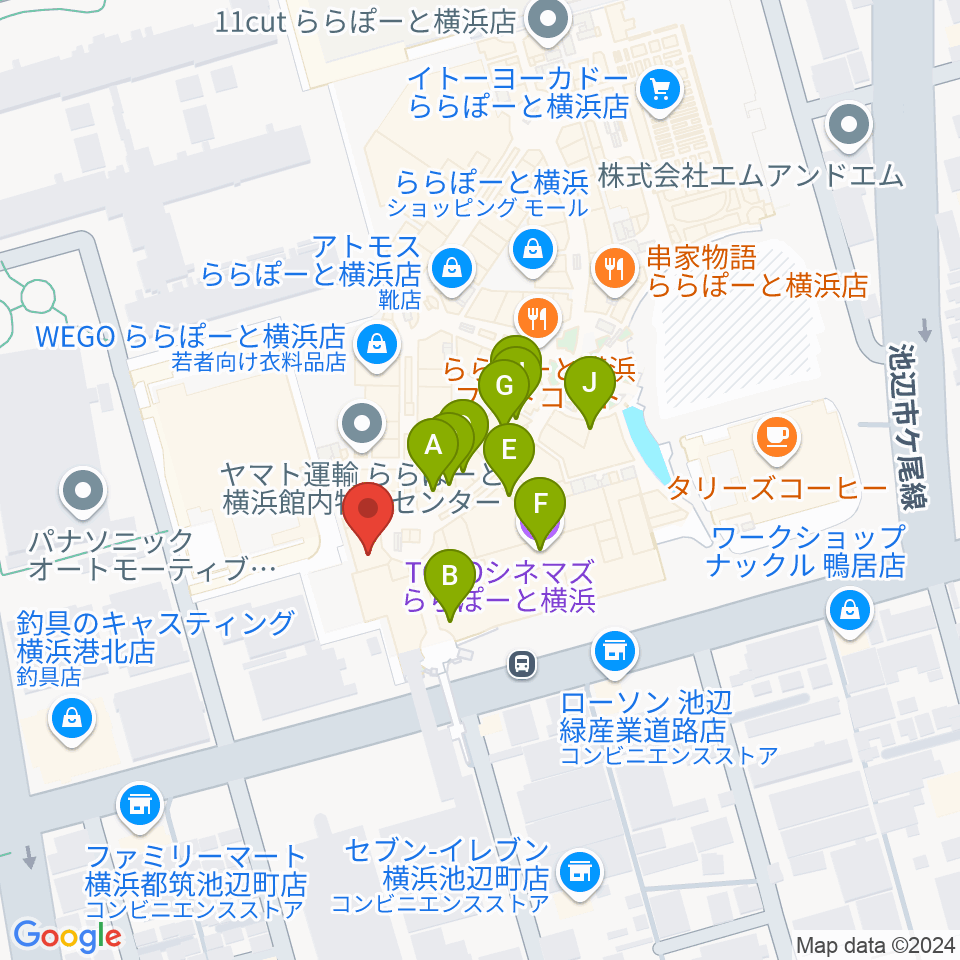 島村楽器 ららぽーと横浜店  周辺のカフェ一覧地図