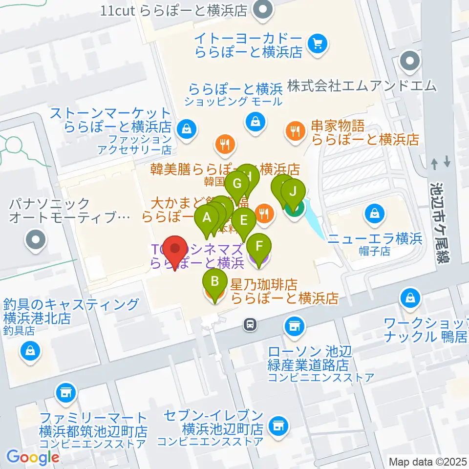 島村楽器 ららぽーと横浜店  周辺のカフェ一覧地図