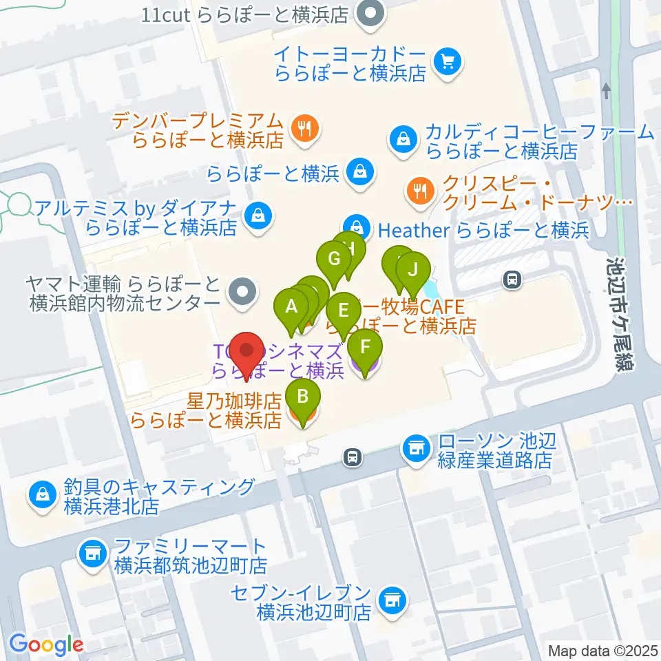 島村楽器 ららぽーと横浜店  周辺のカフェ一覧地図