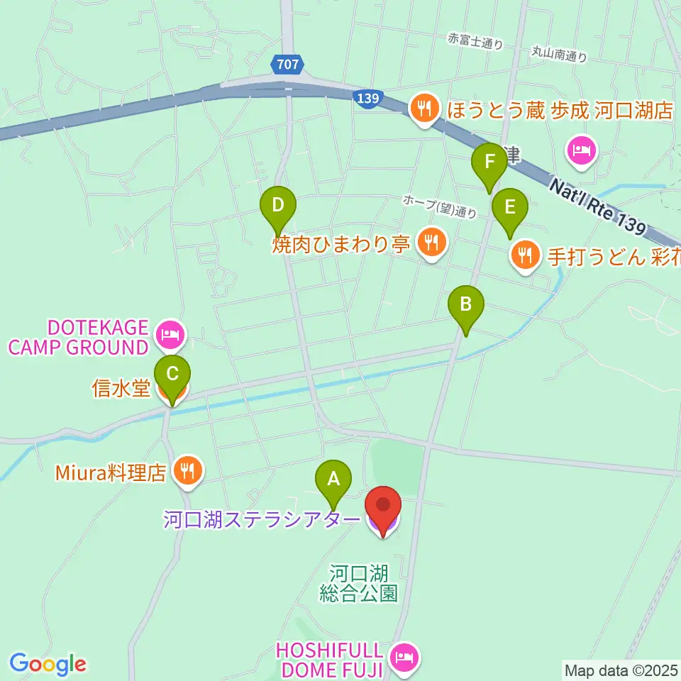 河口湖ステラシアター周辺のカフェ一覧地図