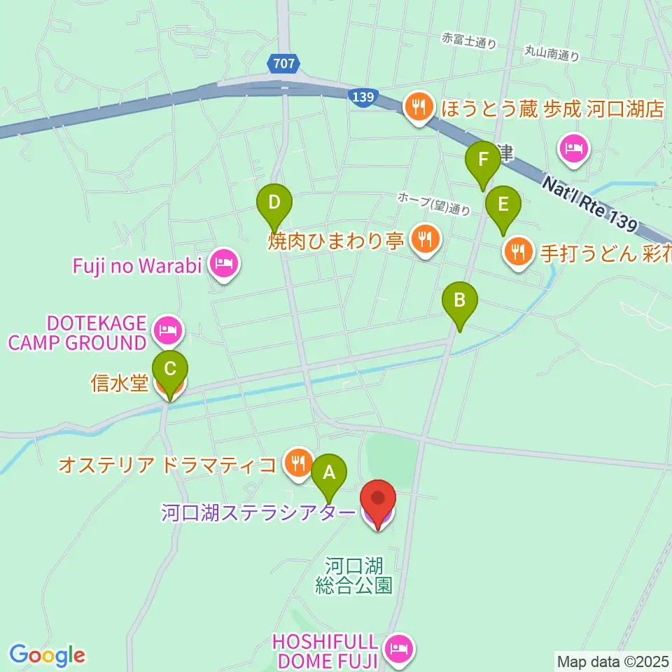 河口湖ステラシアター周辺のカフェ一覧地図