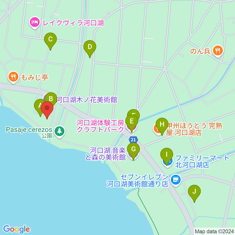 河口湖円形ホール周辺のカフェ一覧地図