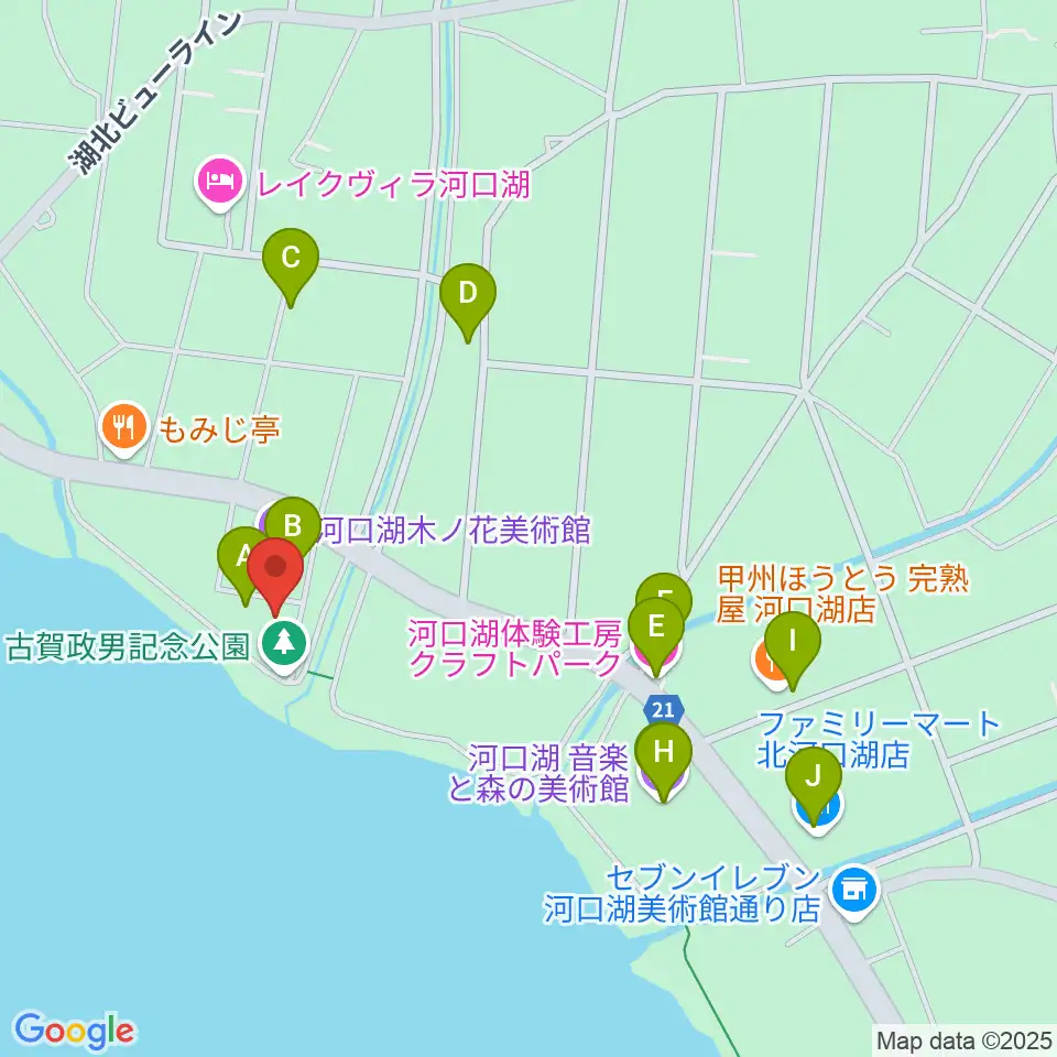 河口湖円形ホール周辺のカフェ一覧地図