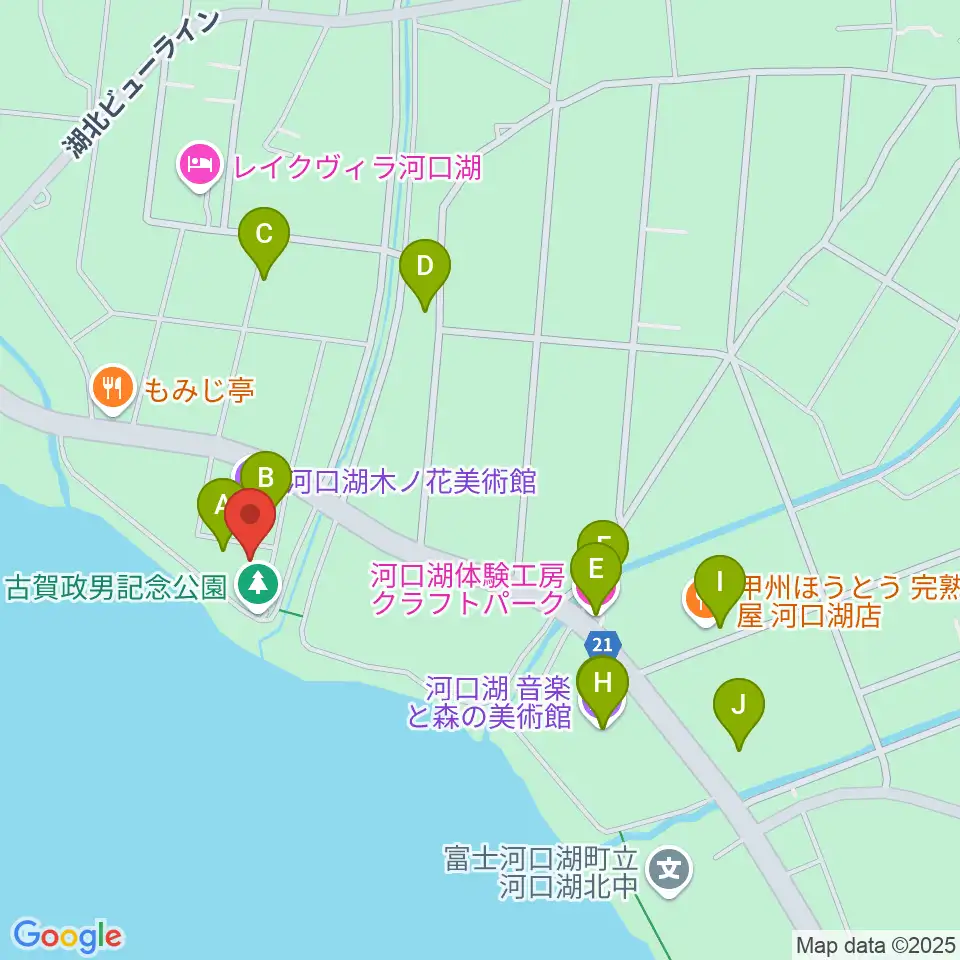河口湖円形ホール周辺のカフェ一覧地図