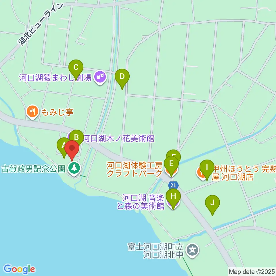 河口湖円形ホール周辺のカフェ一覧地図