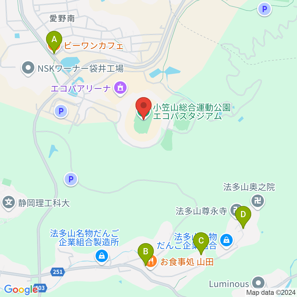 静岡エコパスタジアム周辺のカフェ一覧地図