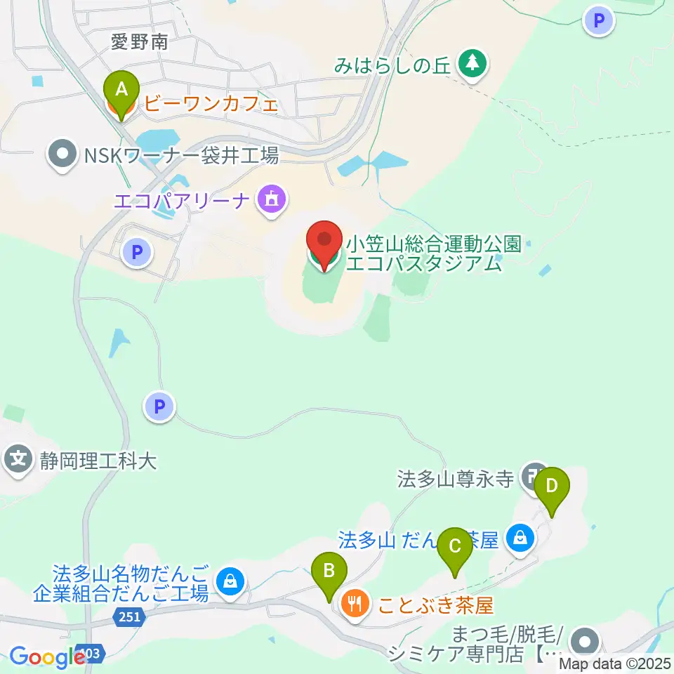 静岡エコパスタジアム周辺のカフェ一覧地図