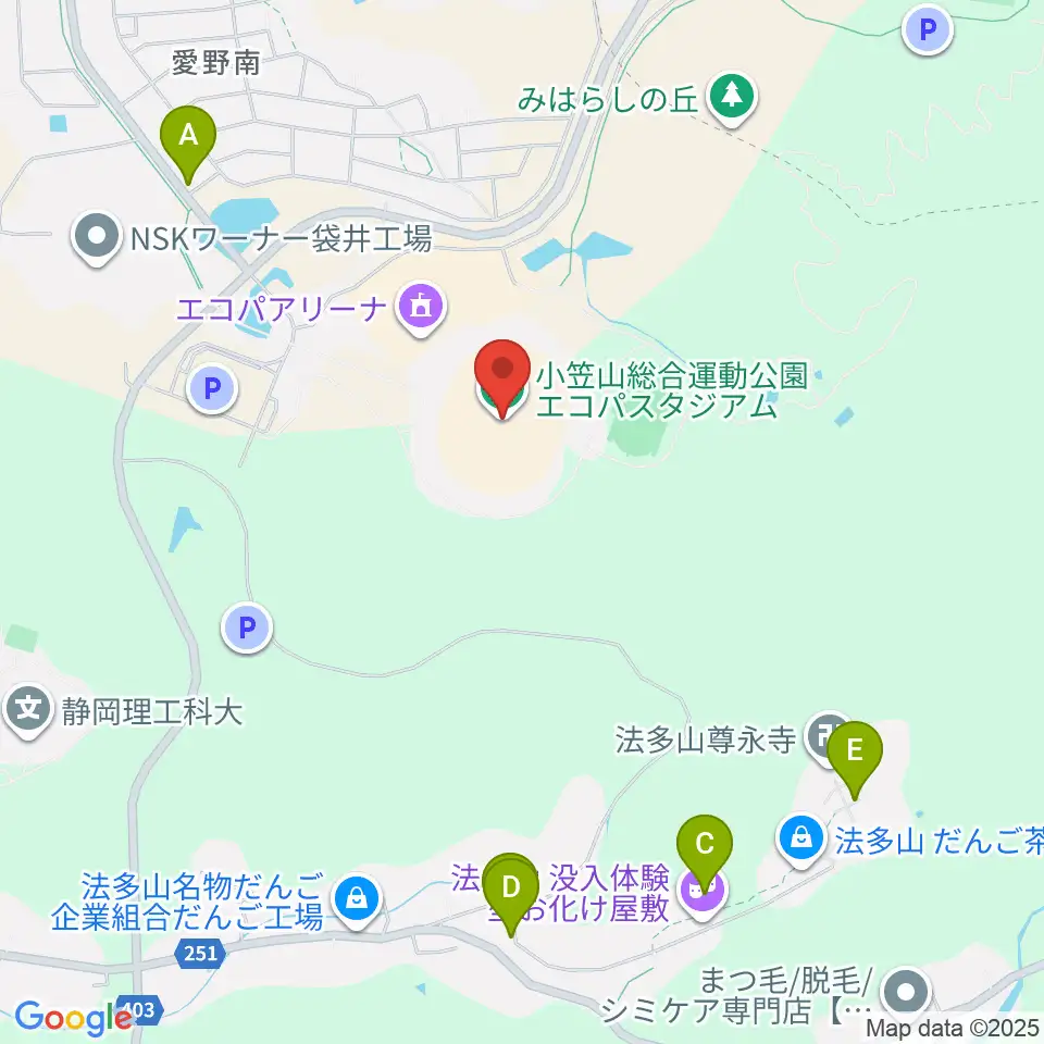 静岡エコパスタジアム周辺のカフェ一覧地図
