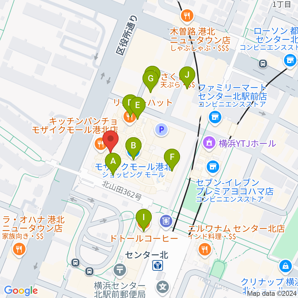 島村楽器 モザイクモール港北店周辺のカフェ一覧地図